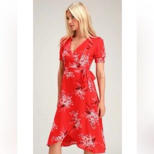 Lulu's All the Sweetness Red Floral Wrap Dress